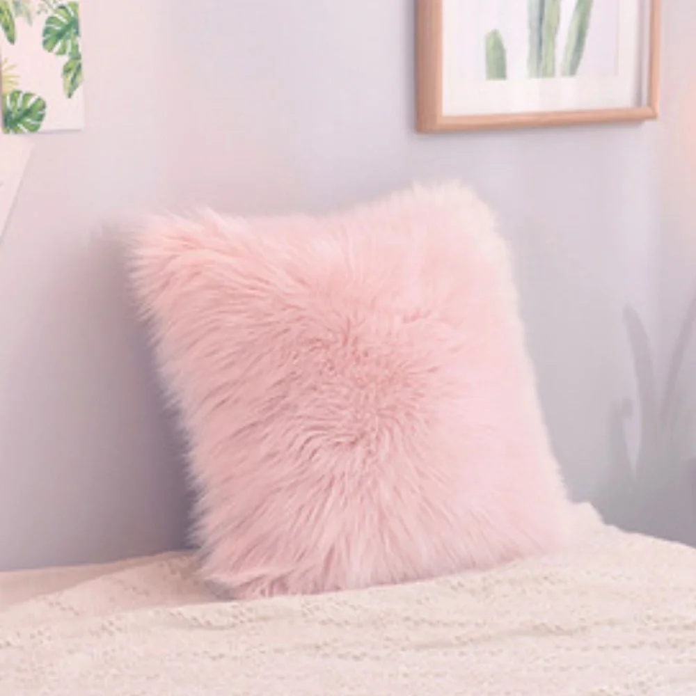 Pink Faux Fur Pillow Cover 18”x18”